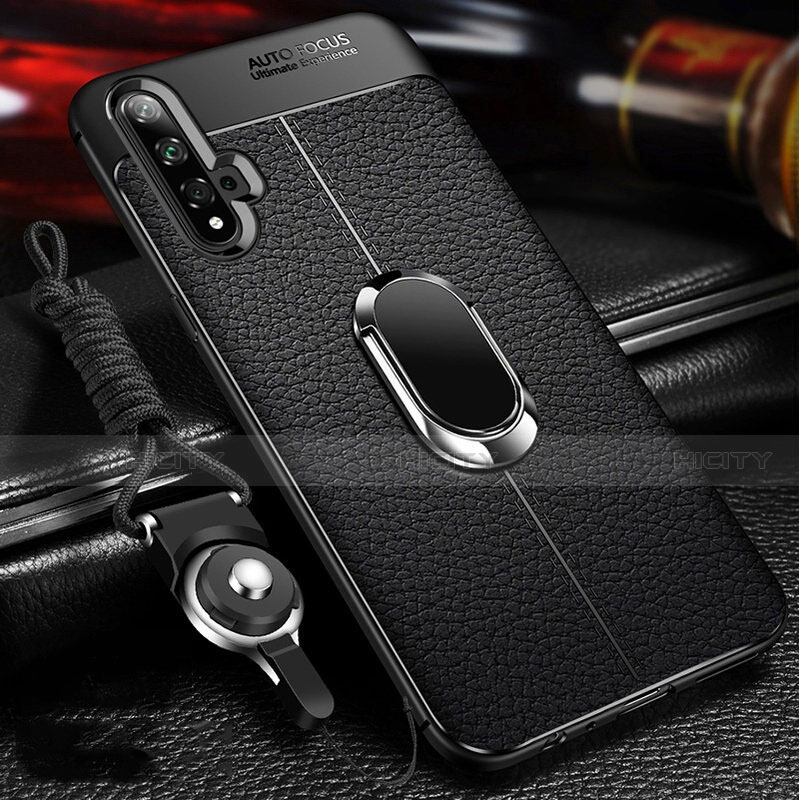 Custodia Silicone Morbida In Pelle Cover con Magnetico Anello Supporto T01 per Huawei Nova 5T Nero