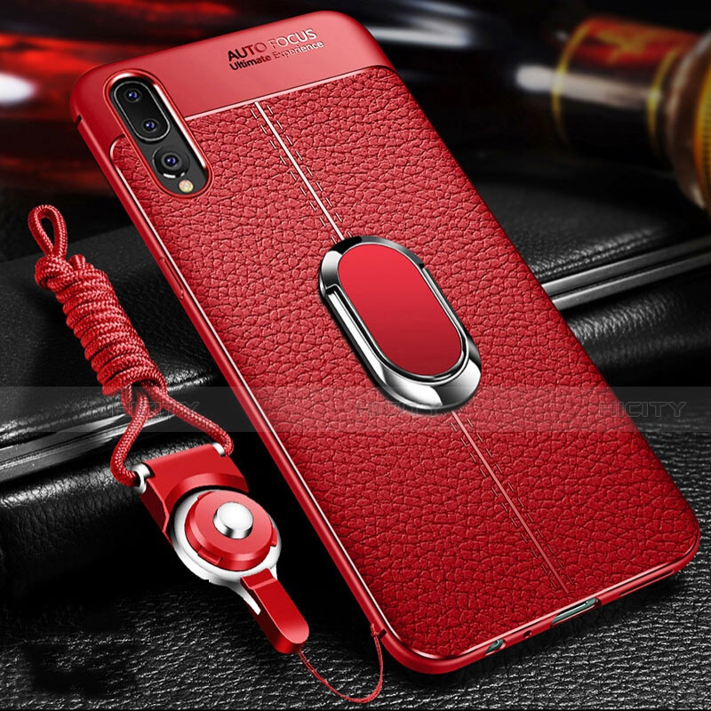 Custodia Silicone Morbida In Pelle Cover con Magnetico Anello Supporto T01 per Huawei P20 Pro