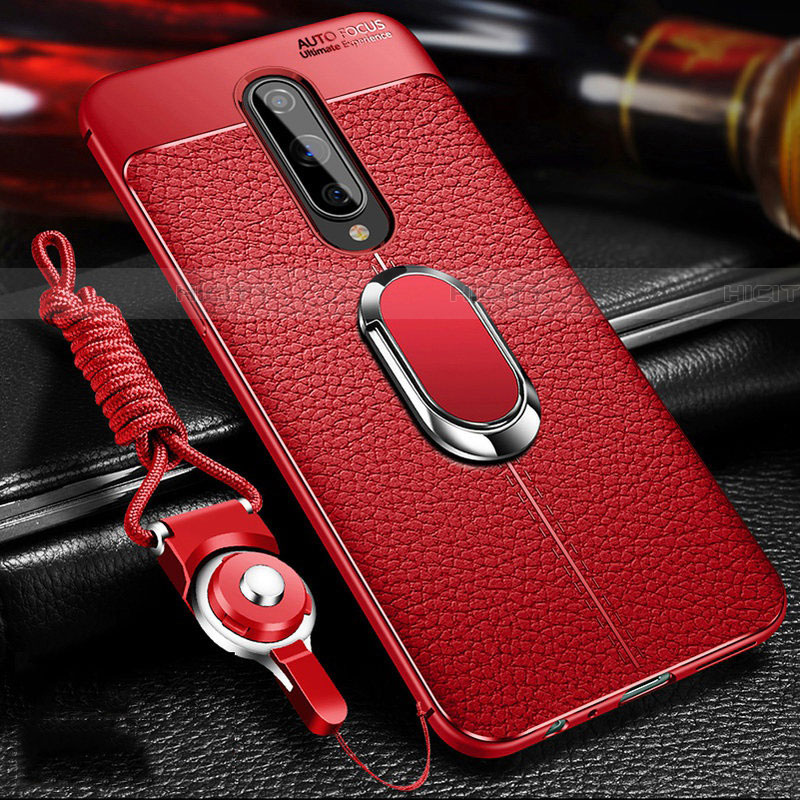 Custodia Silicone Morbida In Pelle Cover con Magnetico Anello Supporto T01 per OnePlus 8 Rosso