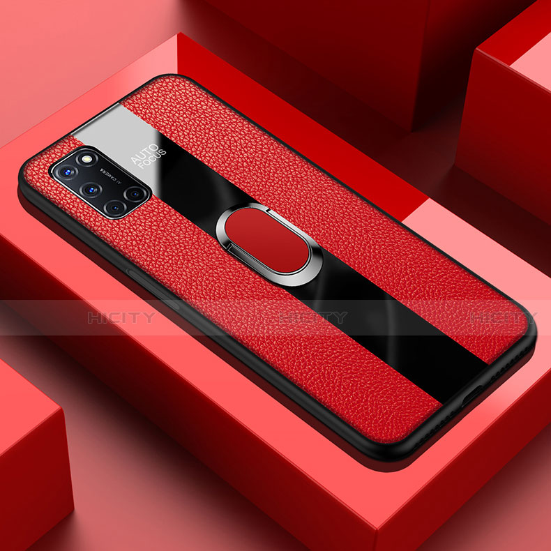 Custodia Silicone Morbida In Pelle Cover con Magnetico Anello Supporto T01 per Oppo A72 Rosso