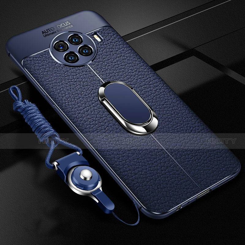 Custodia Silicone Morbida In Pelle Cover con Magnetico Anello Supporto T01 per Oppo Ace2 Blu