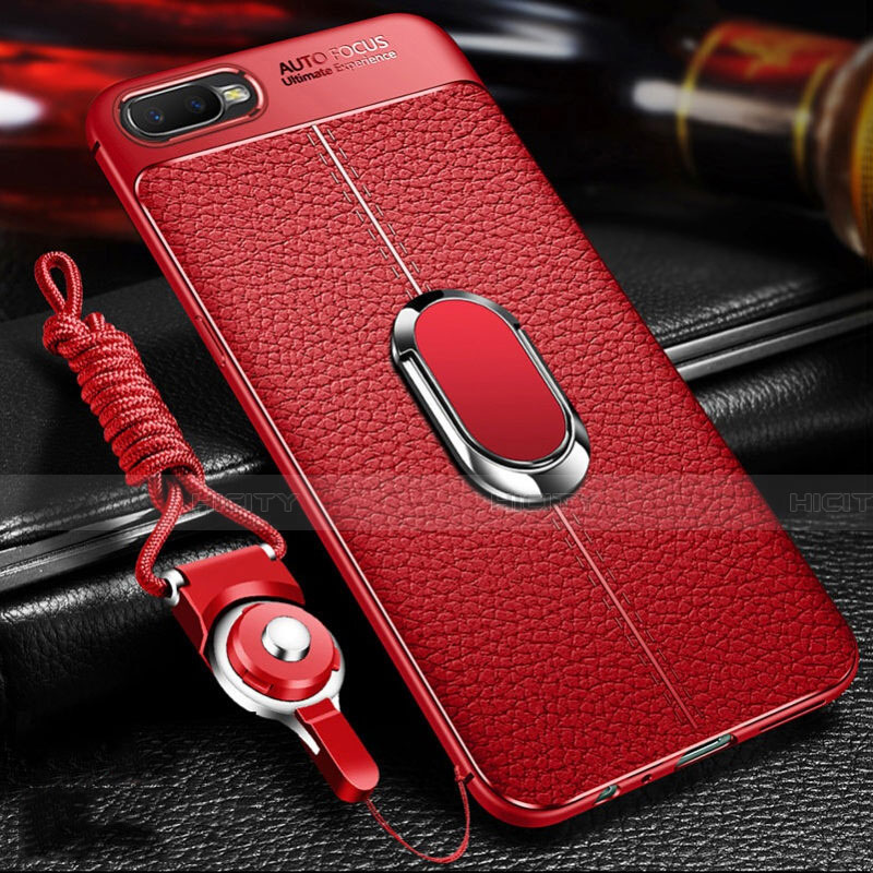 Custodia Silicone Morbida In Pelle Cover con Magnetico Anello Supporto T01 per Oppo K1 Rosso