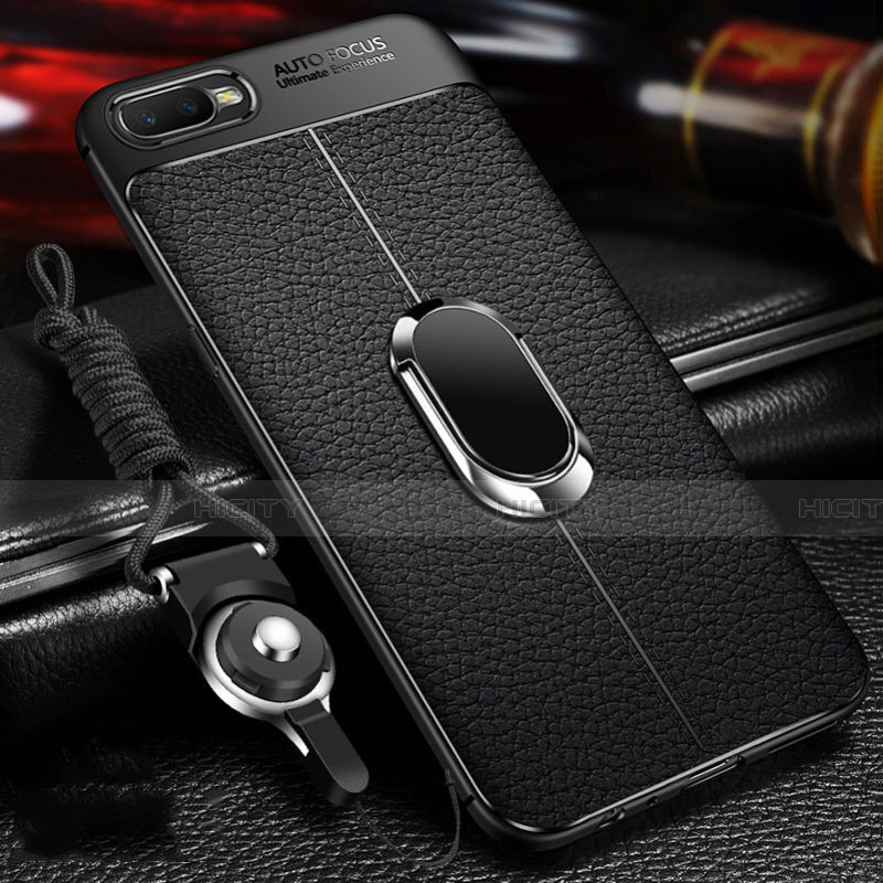 Custodia Silicone Morbida In Pelle Cover con Magnetico Anello Supporto T01 per Oppo R15X Nero