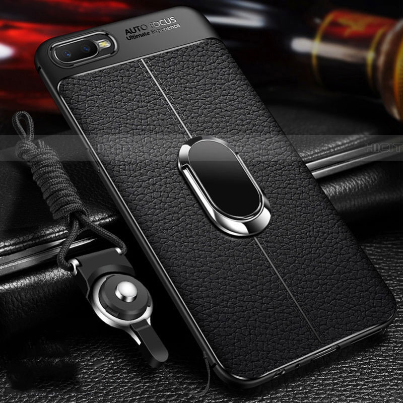 Custodia Silicone Morbida In Pelle Cover con Magnetico Anello Supporto T01 per Oppo R17 Neo Nero