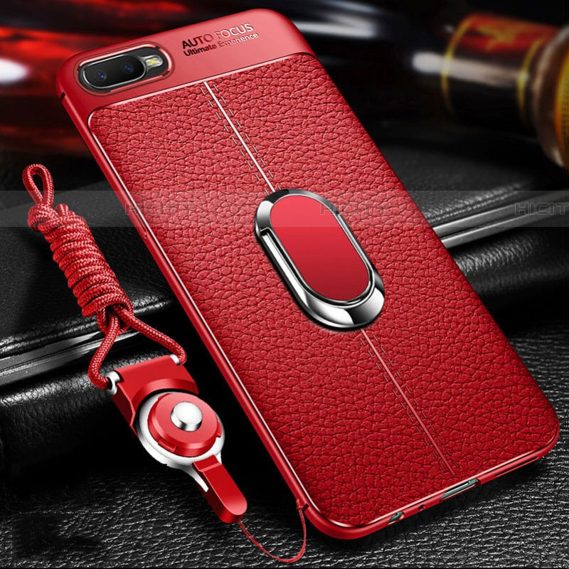 Custodia Silicone Morbida In Pelle Cover con Magnetico Anello Supporto T01 per Oppo R17 Neo Rosso