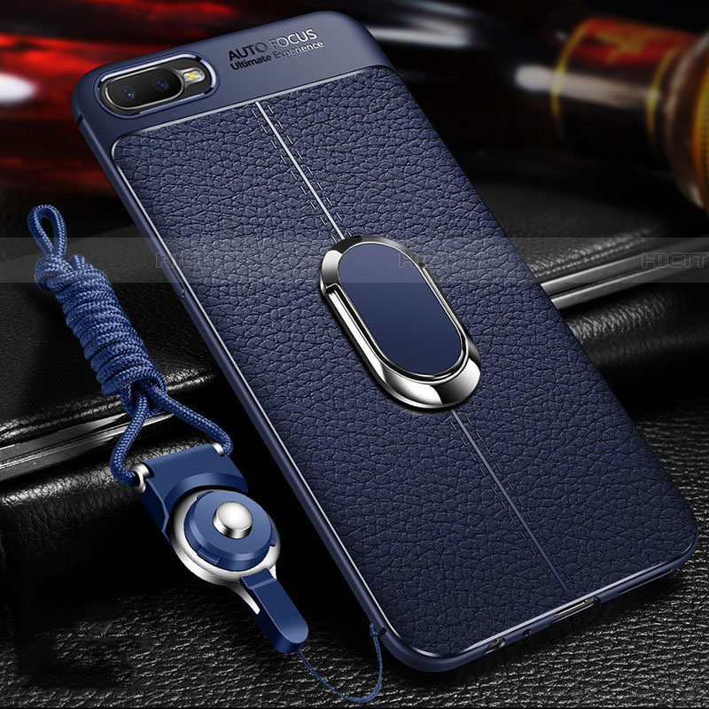 Custodia Silicone Morbida In Pelle Cover con Magnetico Anello Supporto T01 per Oppo RX17 Neo Blu