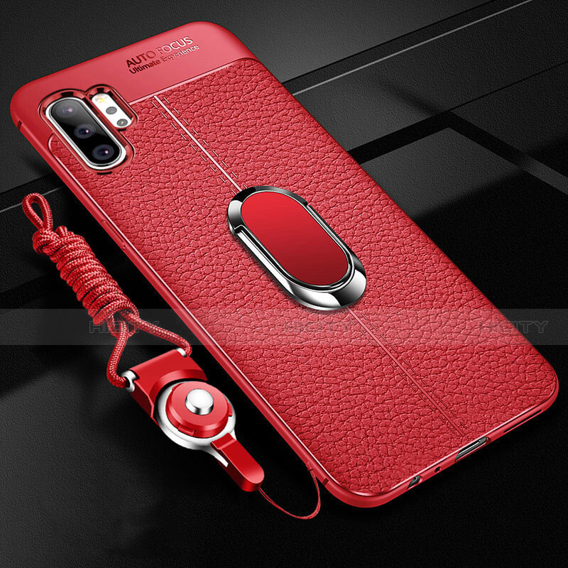 Custodia Silicone Morbida In Pelle Cover con Magnetico Anello Supporto T01 per Samsung Galaxy Note 10 Plus 5G Rosso