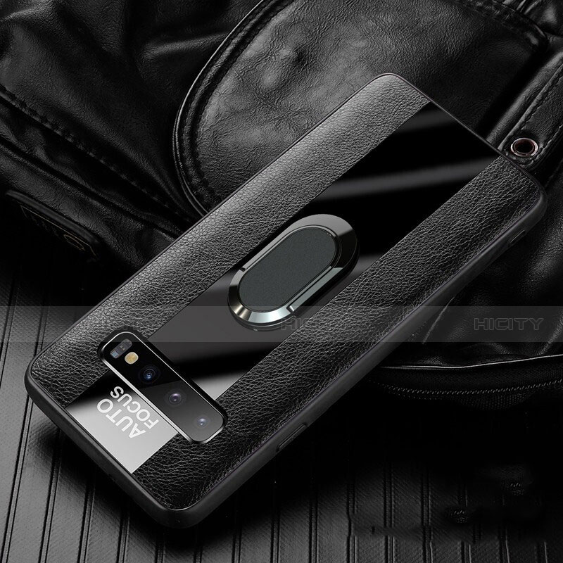 Custodia Silicone Morbida In Pelle Cover con Magnetico Anello Supporto T01 per Samsung Galaxy S10 5G Nero