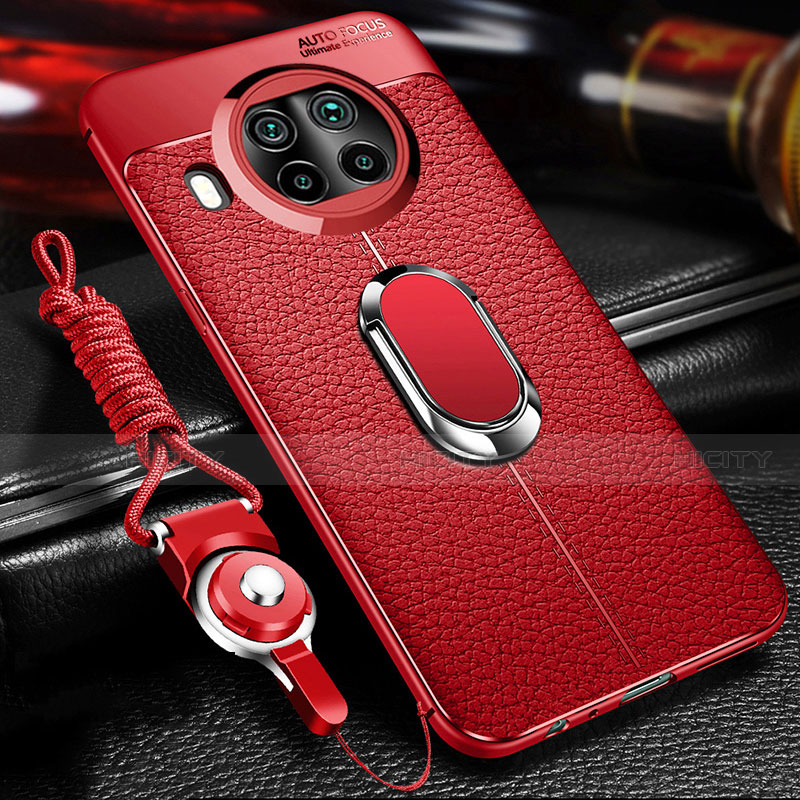 Custodia Silicone Morbida In Pelle Cover con Magnetico Anello Supporto T01 per Xiaomi Mi 10i 5G Rosso