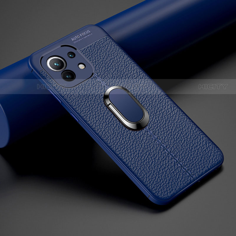 Custodia Silicone Morbida In Pelle Cover con Magnetico Anello Supporto T01 per Xiaomi Mi 11 Lite 4G Blu