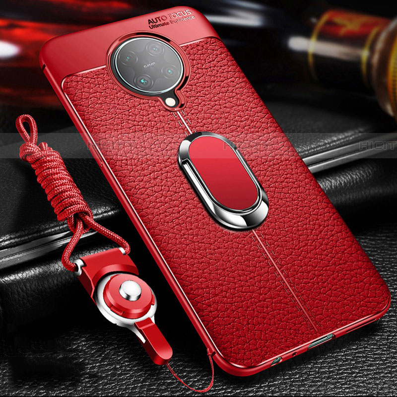 Custodia Silicone Morbida In Pelle Cover con Magnetico Anello Supporto T01 per Xiaomi Poco F2 Pro Rosso