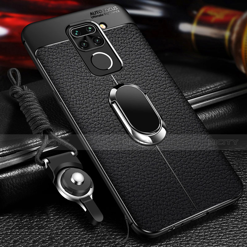 Custodia Silicone Morbida In Pelle Cover con Magnetico Anello Supporto T01 per Xiaomi Redmi 10X 4G Nero