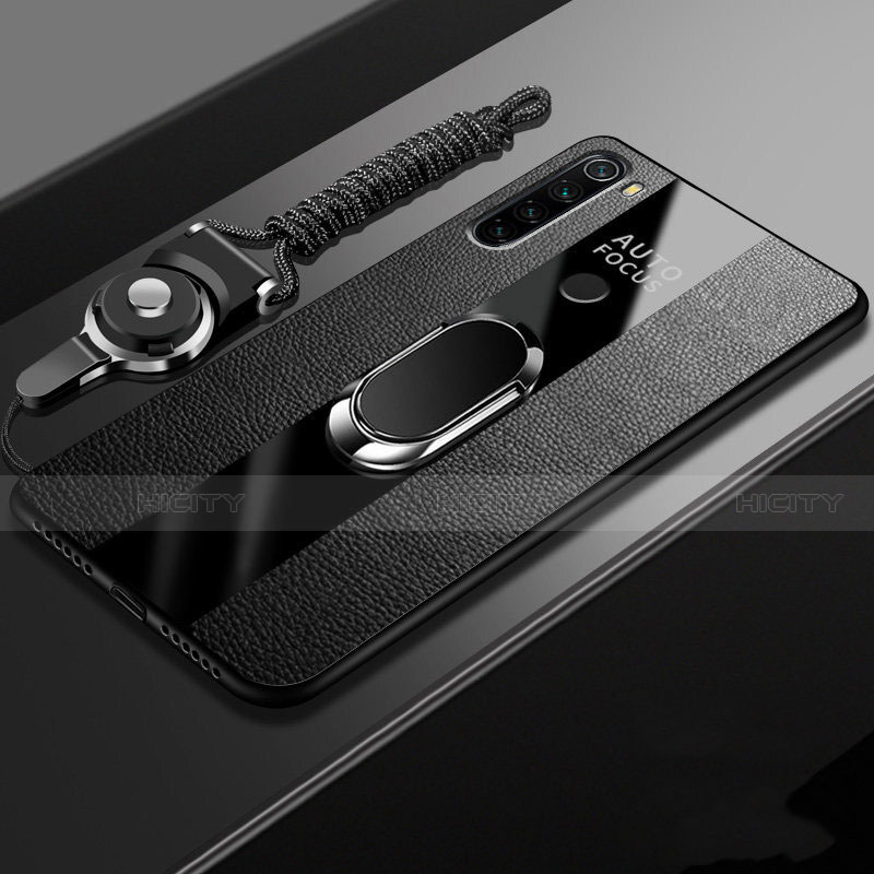 Custodia Silicone Morbida In Pelle Cover con Magnetico Anello Supporto T01 per Xiaomi Redmi Note 8 Nero