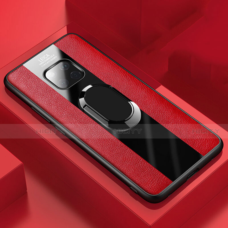 Custodia Silicone Morbida In Pelle Cover con Magnetico Anello Supporto T02 per Huawei Mate 20 Pro Rosso