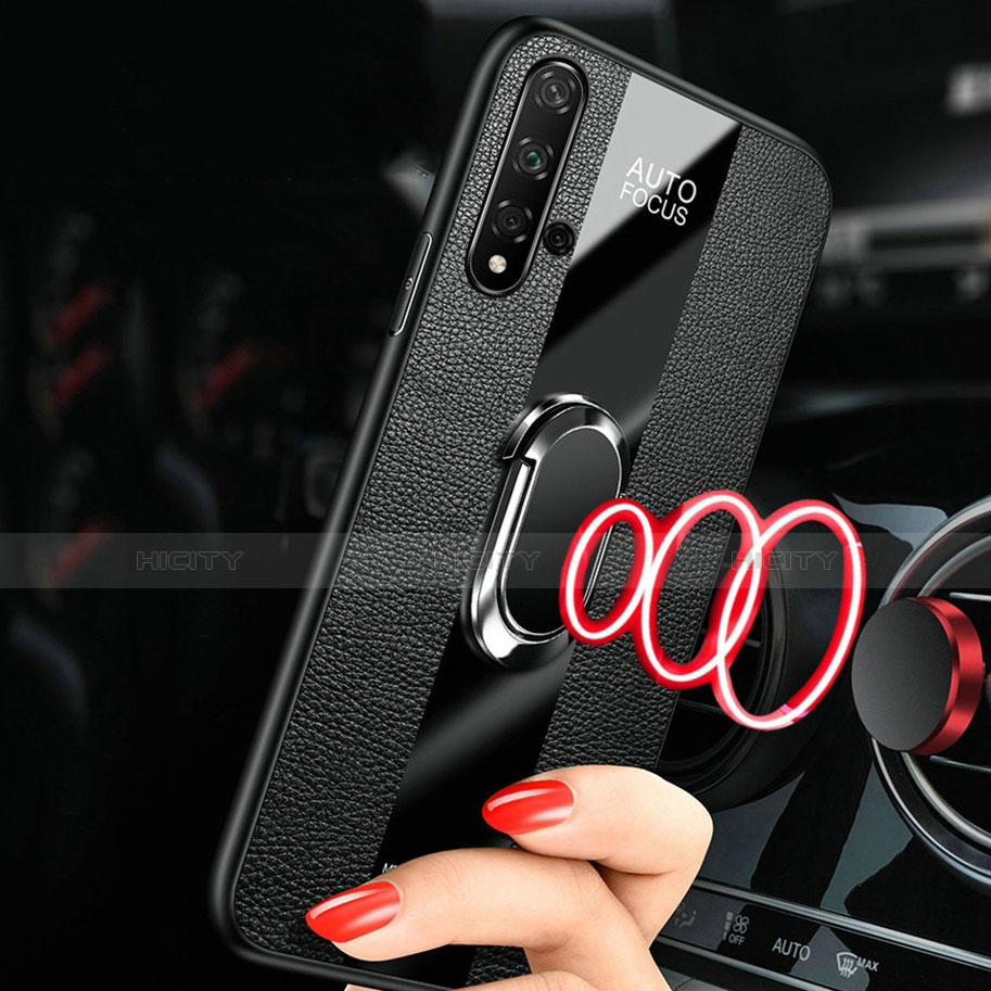 Custodia Silicone Morbida In Pelle Cover con Magnetico Anello Supporto T02 per Huawei Nova 5