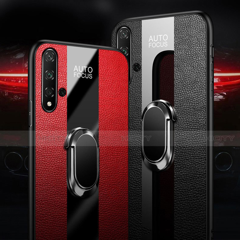 Custodia Silicone Morbida In Pelle Cover con Magnetico Anello Supporto T02 per Huawei Nova 5 Pro