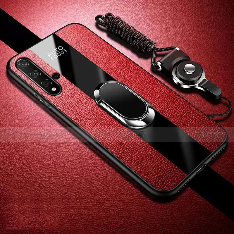 Custodia Silicone Morbida In Pelle Cover con Magnetico Anello Supporto T02 per Huawei Nova 5 Rosso