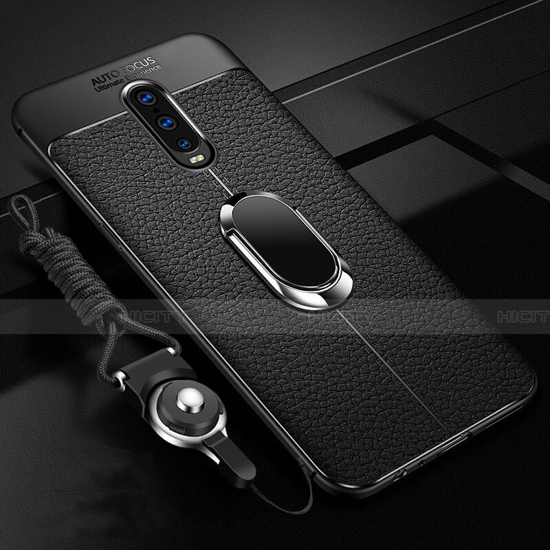 Custodia Silicone Morbida In Pelle Cover con Magnetico Anello Supporto T02 per Oppo R17 Pro Nero