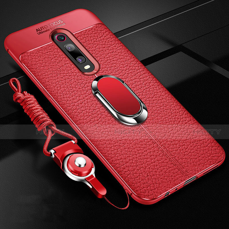 Custodia Silicone Morbida In Pelle Cover con Magnetico Anello Supporto T02 per Xiaomi Mi 9T Rosso