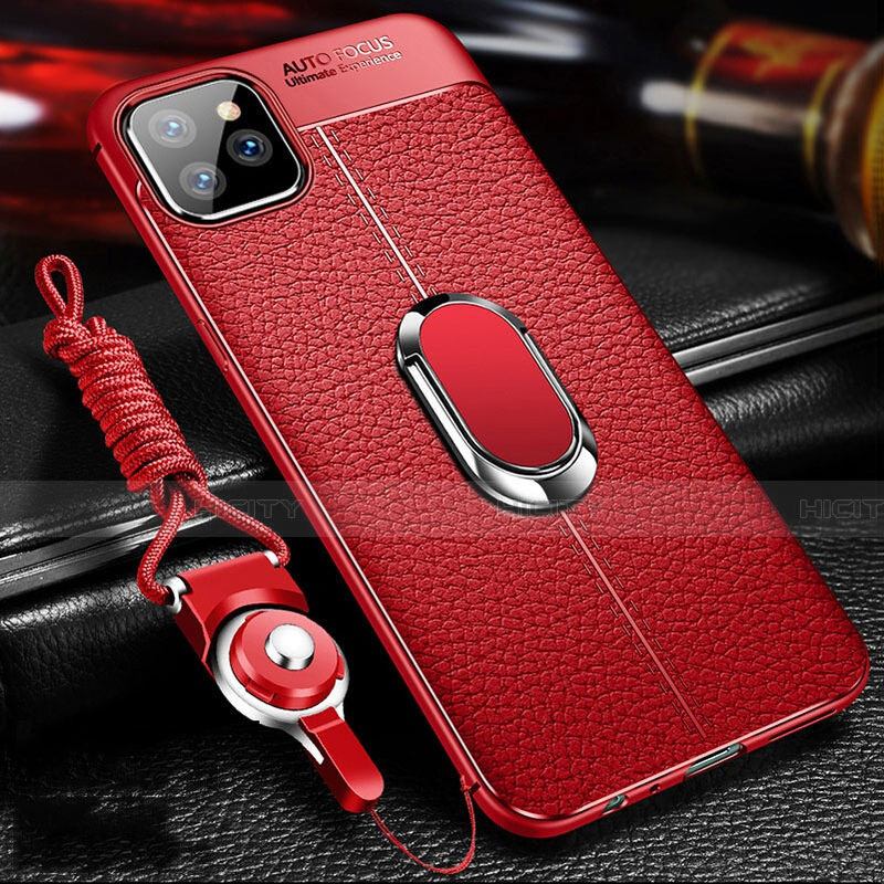 Custodia Silicone Morbida In Pelle Cover con Magnetico Anello Supporto T03 per Apple iPhone 11 Pro Rosso