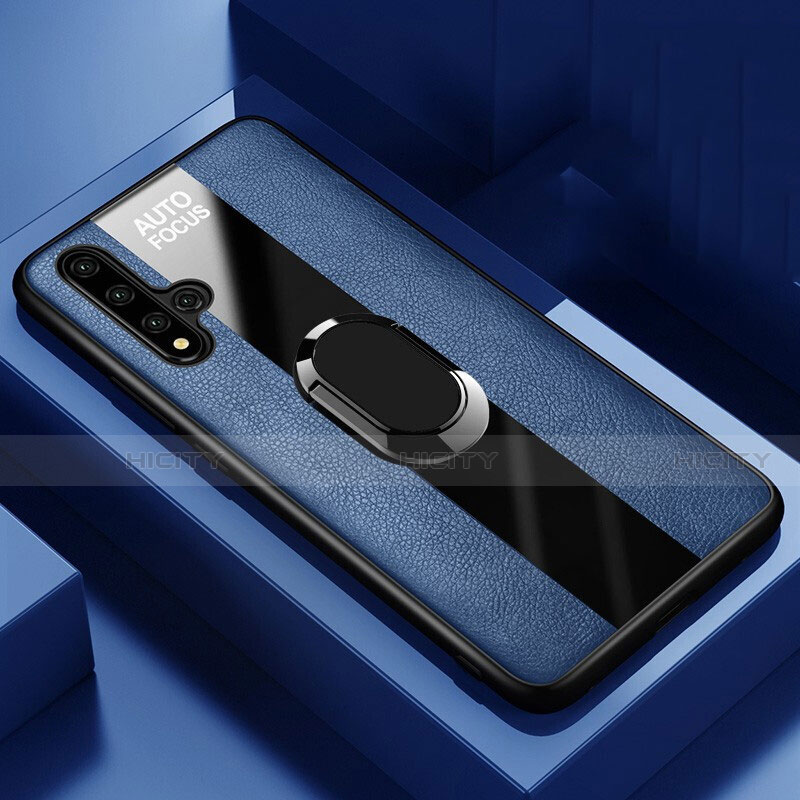 Custodia Silicone Morbida In Pelle Cover con Magnetico Anello Supporto T03 per Huawei Honor 20 Blu