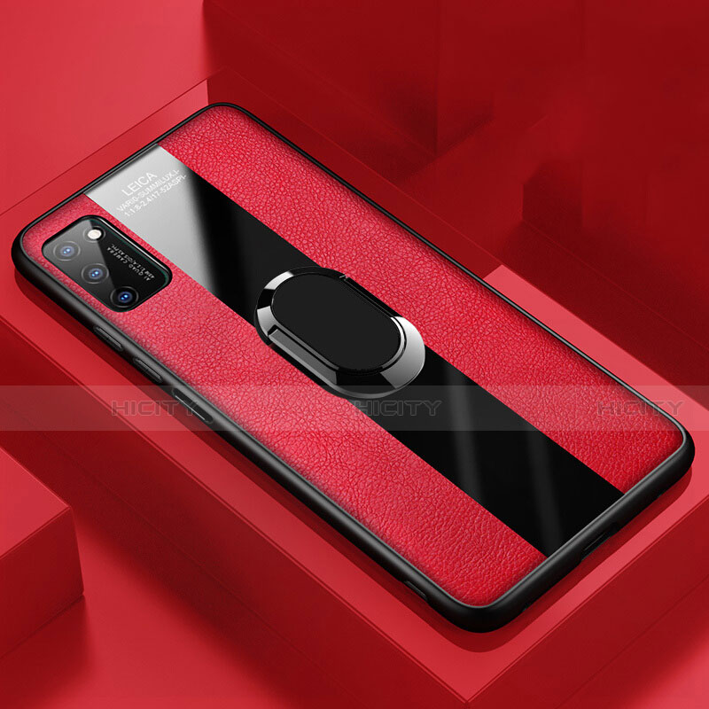 Custodia Silicone Morbida In Pelle Cover con Magnetico Anello Supporto T03 per Huawei Honor V30 5G Rosso