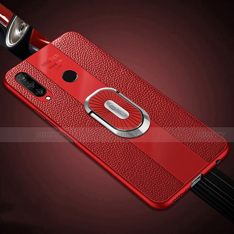 Custodia Silicone Morbida In Pelle Cover con Magnetico Anello Supporto T03 per Huawei Nova 4e Rosso