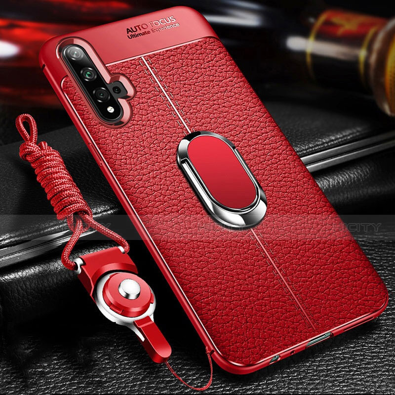 Custodia Silicone Morbida In Pelle Cover con Magnetico Anello Supporto T03 per Huawei Nova 5 Pro Rosso