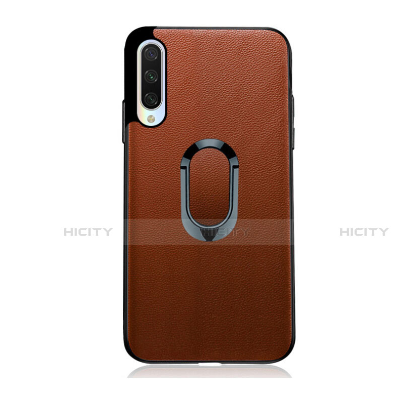 Custodia Silicone Morbida In Pelle Cover con Magnetico Anello Supporto T03 per Xiaomi Mi A3 Marrone