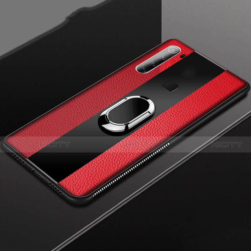 Custodia Silicone Morbida In Pelle Cover con Magnetico Anello Supporto T03 per Xiaomi Redmi Note 8 (2021) Rosso