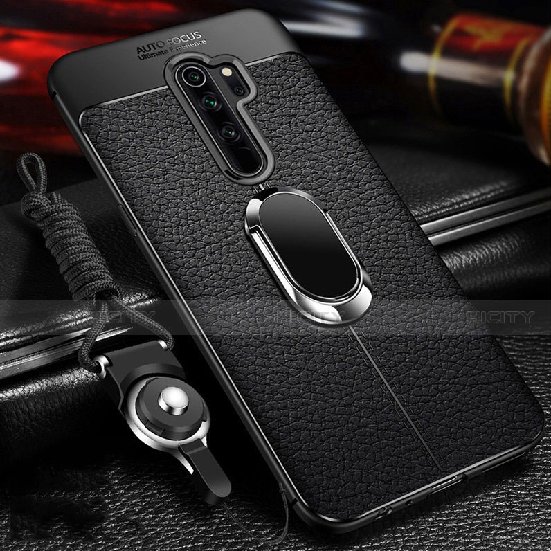 Custodia Silicone Morbida In Pelle Cover con Magnetico Anello Supporto T03 per Xiaomi Redmi Note 8 Pro Nero