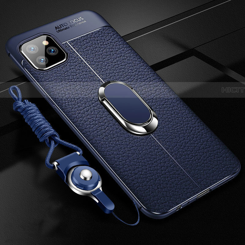 Custodia Silicone Morbida In Pelle Cover con Magnetico Anello Supporto T04 per Apple iPhone 11 Pro Max Blu