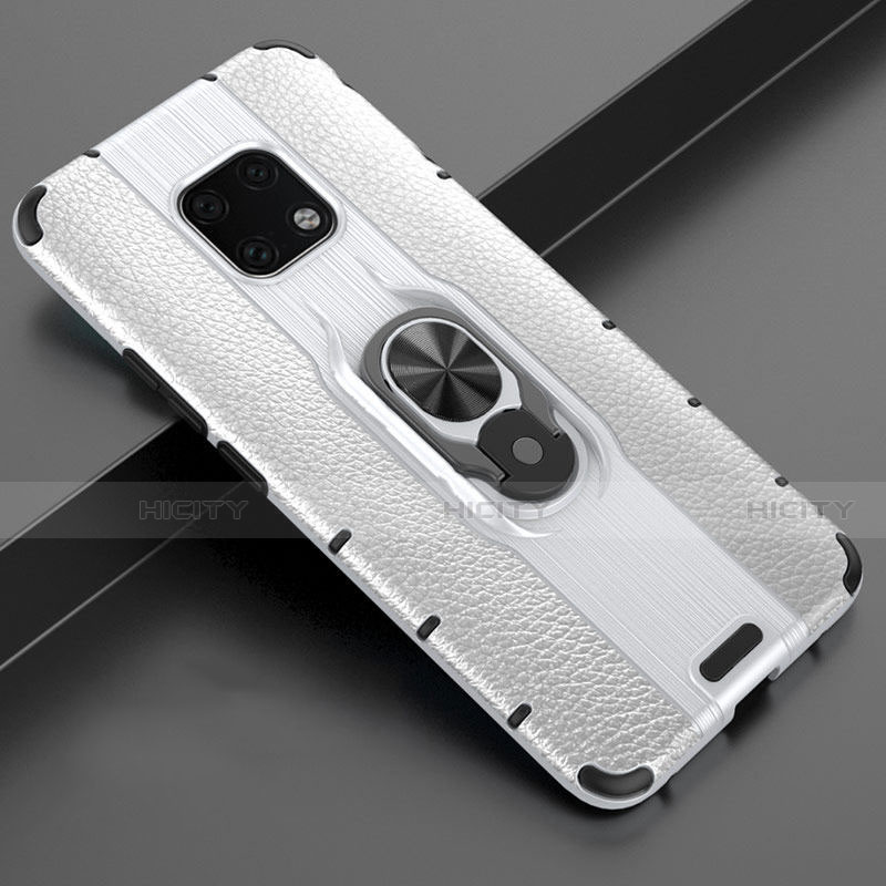 Custodia Silicone Morbida In Pelle Cover con Magnetico Anello Supporto T04 per Huawei Mate 20 Pro Argento