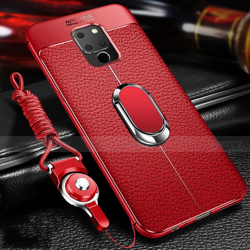 Custodia Silicone Morbida In Pelle Cover con Magnetico Anello Supporto T04 per Huawei Mate 20 Rosso