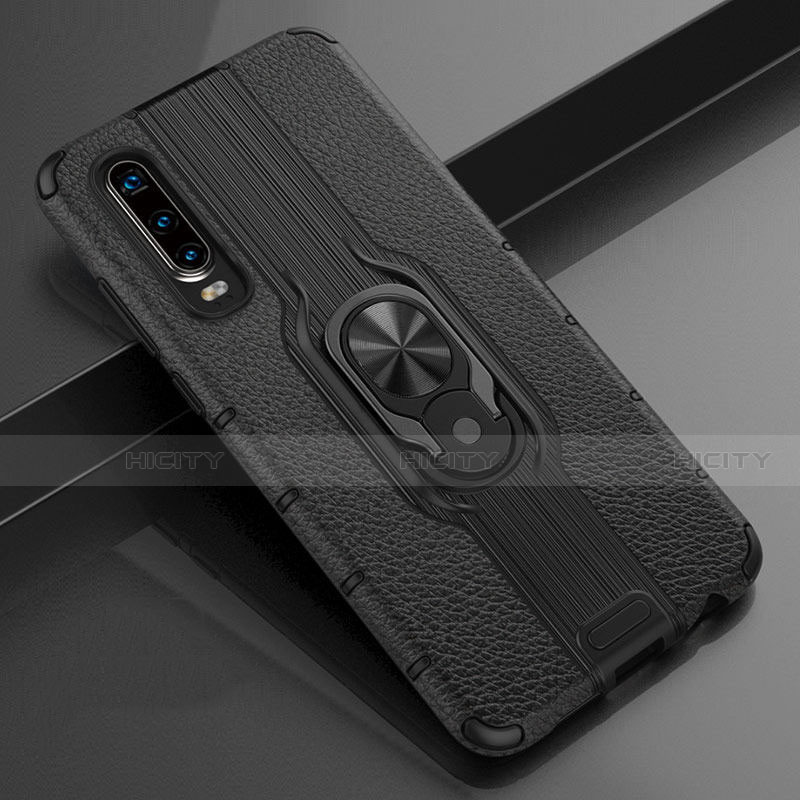 Custodia Silicone Morbida In Pelle Cover con Magnetico Anello Supporto T04 per Huawei P30