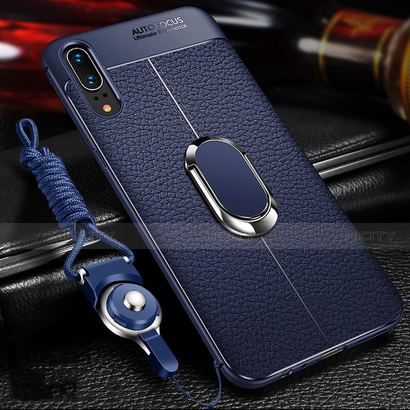 Custodia Silicone Morbida In Pelle Cover con Magnetico Anello Supporto T05 per Huawei P20