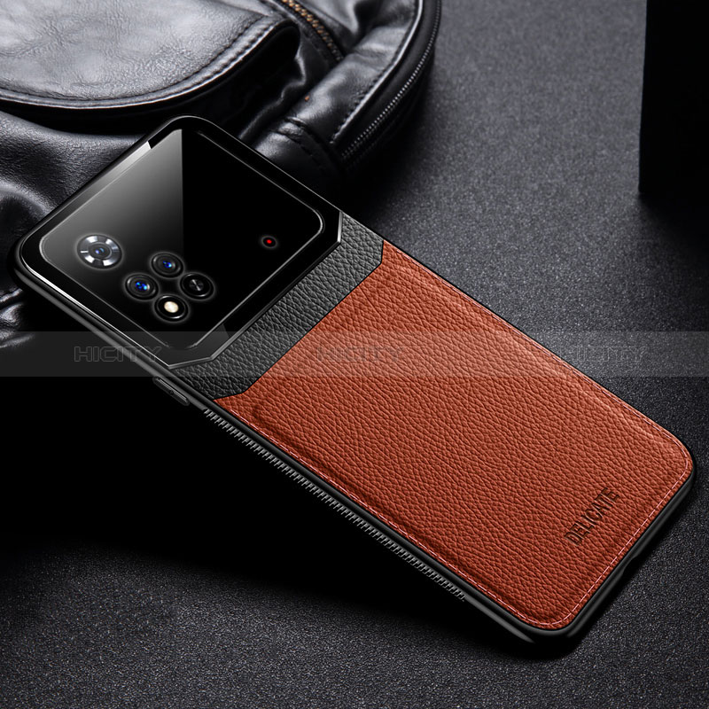 Custodia Silicone Morbida In Pelle Cover con Magnetico FL1 per Xiaomi Poco M4 Pro 4G Arancione