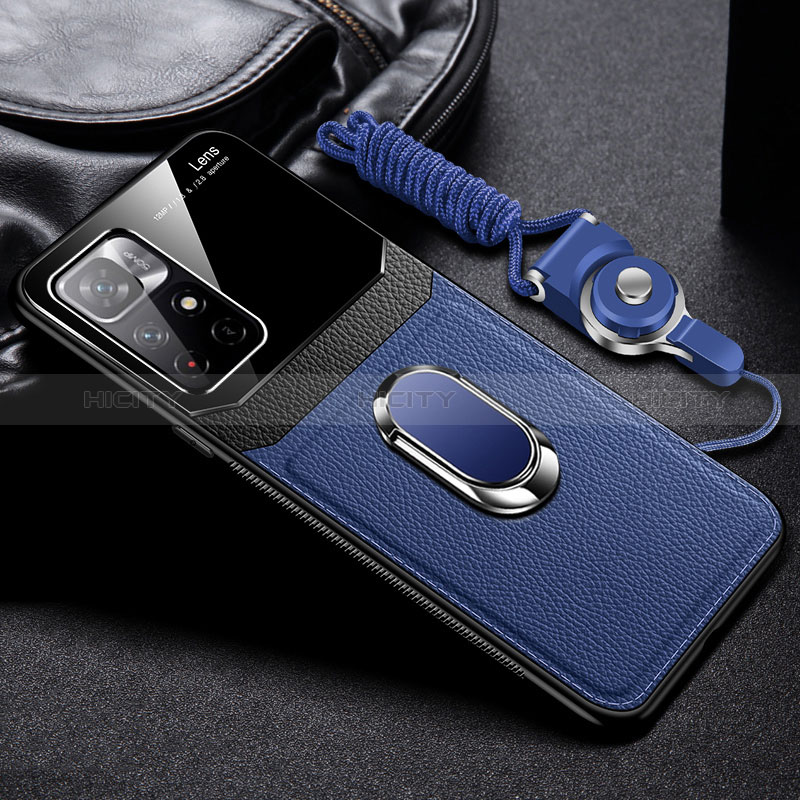 Custodia Silicone Morbida In Pelle Cover con Magnetico FL2 per Xiaomi Poco M4 Pro 5G Blu