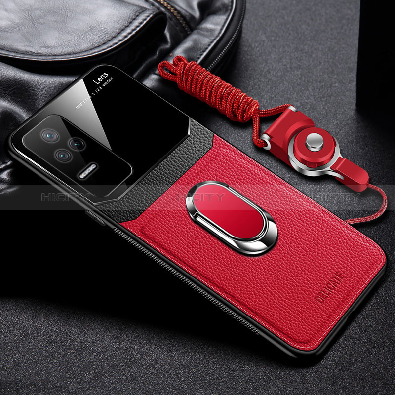 Custodia Silicone Morbida In Pelle Cover con Magnetico FL2 per Xiaomi Redmi K50 5G Rosso