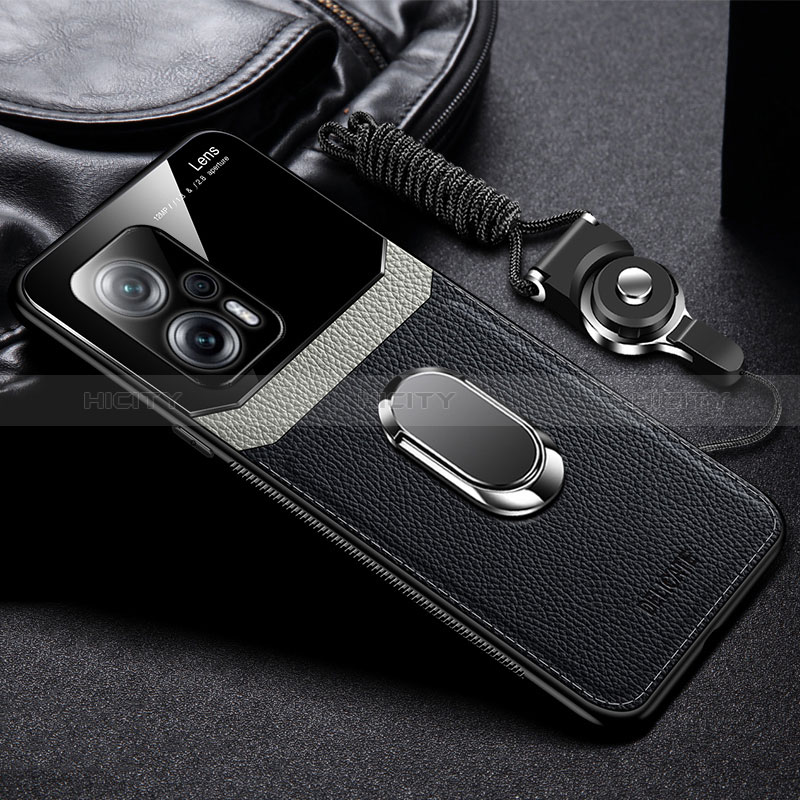 Custodia Silicone Morbida In Pelle Cover con Magnetico FL2 per Xiaomi Redmi Note 12T Pro 5G Nero