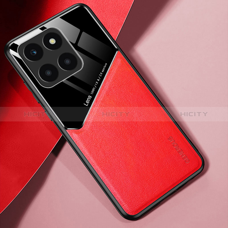 Custodia Silicone Morbida In Pelle Cover con Magnetico per Huawei Honor X6a Rosso