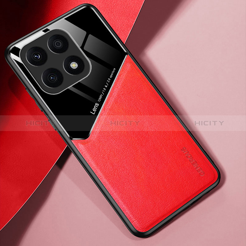 Custodia Silicone Morbida In Pelle Cover con Magnetico per Huawei Honor X8a 4G Rosso