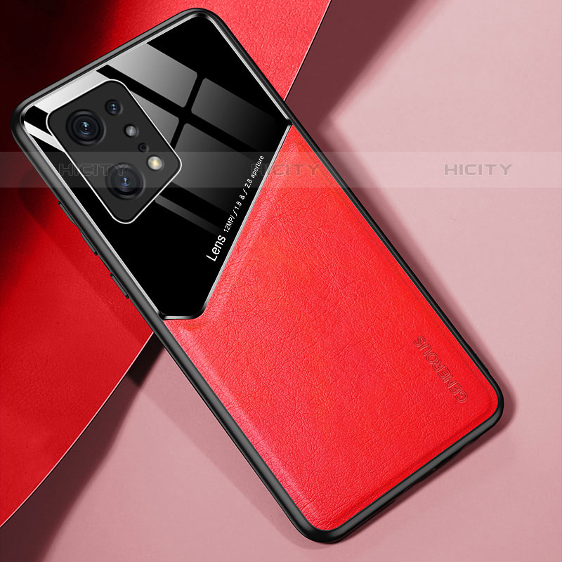 Custodia Silicone Morbida In Pelle Cover con Magnetico per Oppo Find X5 Pro 5G Rosso