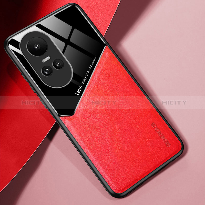 Custodia Silicone Morbida In Pelle Cover con Magnetico per Oppo Reno10 Pro 5G Rosso