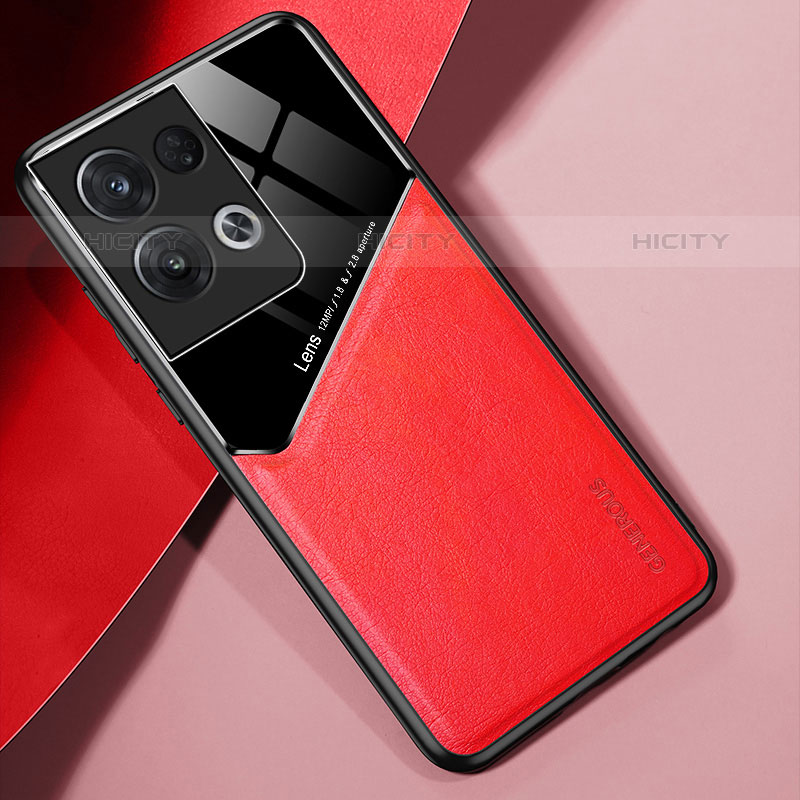 Custodia Silicone Morbida In Pelle Cover con Magnetico per Oppo Reno8 Pro 5G Rosso