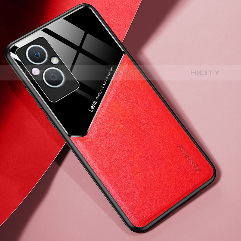 Custodia Silicone Morbida In Pelle Cover con Magnetico per Oppo Reno8 Z 5G Rosso