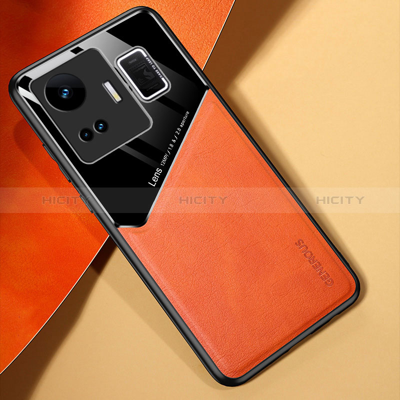 Custodia Silicone Morbida In Pelle Cover con Magnetico per Realme GT Neo6 5G Arancione
