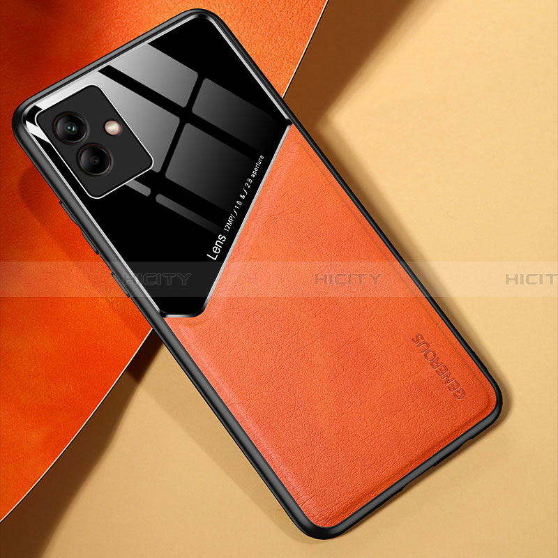 Custodia Silicone Morbida In Pelle Cover con Magnetico per Samsung Galaxy A04 4G Arancione