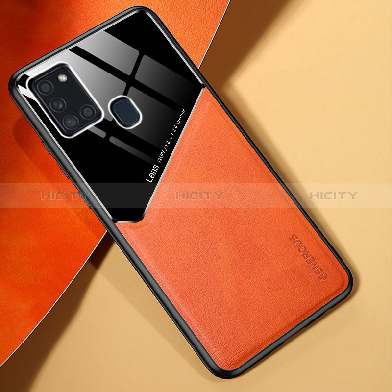 Custodia Silicone Morbida In Pelle Cover con Magnetico per Samsung Galaxy A21s Arancione