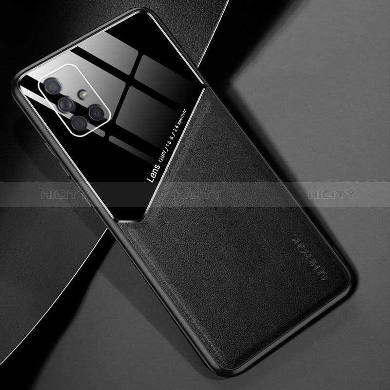 Custodia Silicone Morbida In Pelle Cover con Magnetico per Samsung Galaxy A71 4G A715 Nero
